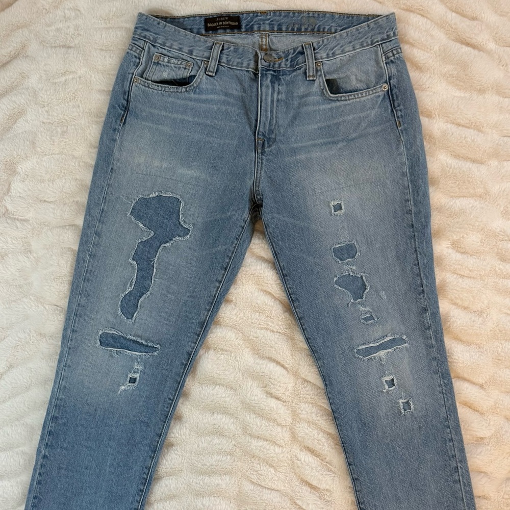 J.Crew Distressed Light Blue Broken In Boyfriend Jeans
